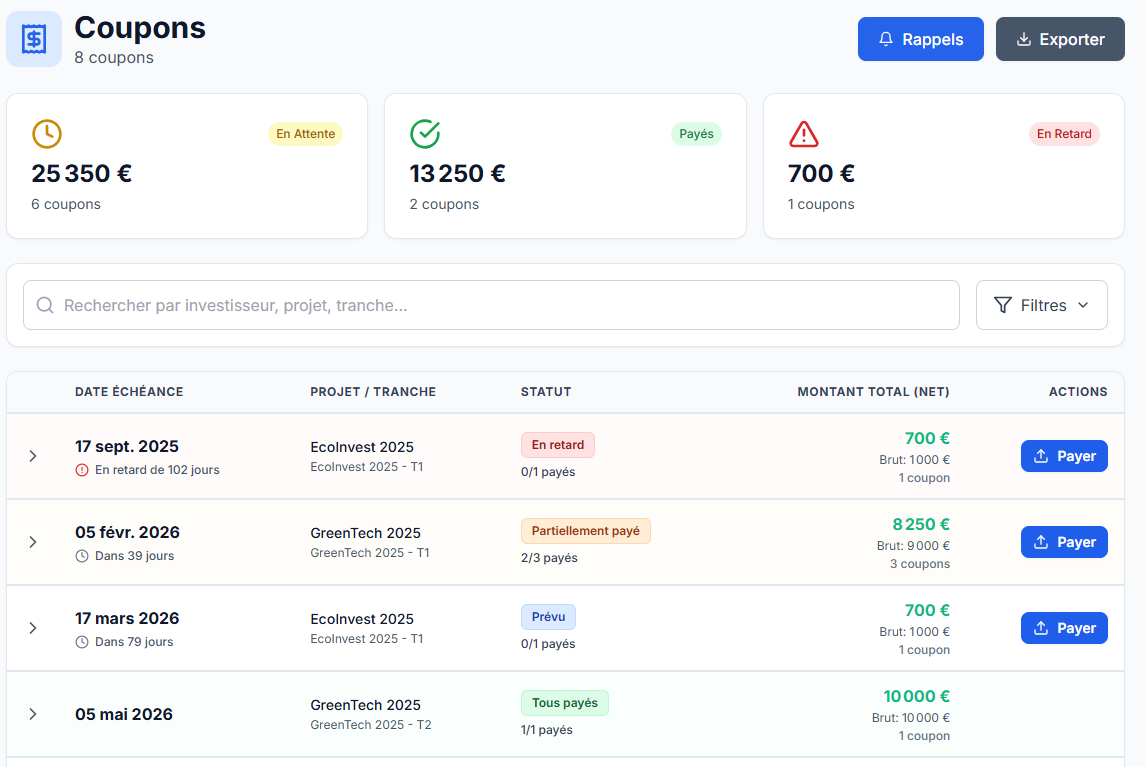 Gestion des coupons Finixar